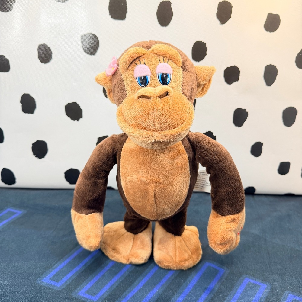 Gemmy Plush Monkey Toy Brown Pink Flower Animated Musical